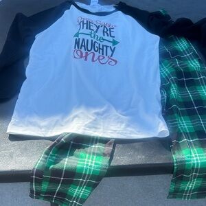 Festive Kids Pajama Set - Black and Green Plaid